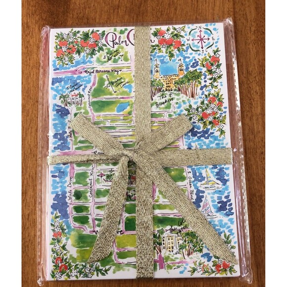 Lilly Pulitzer Other - NEW Lilly Pulitzer Palm Beach FL Notecards Stationery Set of 5 Blank Envelopes
